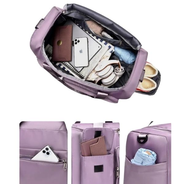 sac de voyage femme - sac de voyage - sac de voyage bandoulière - sac de voyage femme bandoulière - sac de voyage avec compartiment chaussures - sac bandoulière - sac de voyage cabine - sac de voyage avion - sac bagages à main - VoyagerZen -