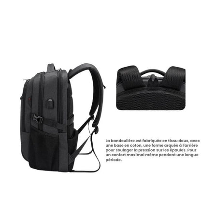 sac a dos de voyage homme - sac de voyage homme - sac a dos ordinateur portable - sac a dos pc portable - sac a dos cabine - sac a dos avion - sac a dos port usb - sac a dos plusieurs compartiment - VoyagerZen -