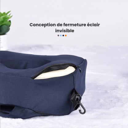 coussin de voyage - coussin pour avion - coussin pour train - coussin pour voiture - coussin pour bureau - coussin à mémoire de forme - coussin de voyage mémoire de forme - VoyagerZen - coussin de voyage en forme de U - coussin cervical voyage - coussin cou voyage - coussin de voyage à capuche - 